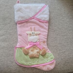Baby First 1st Christmas Stocking Pink and Green Plush Giraffe
